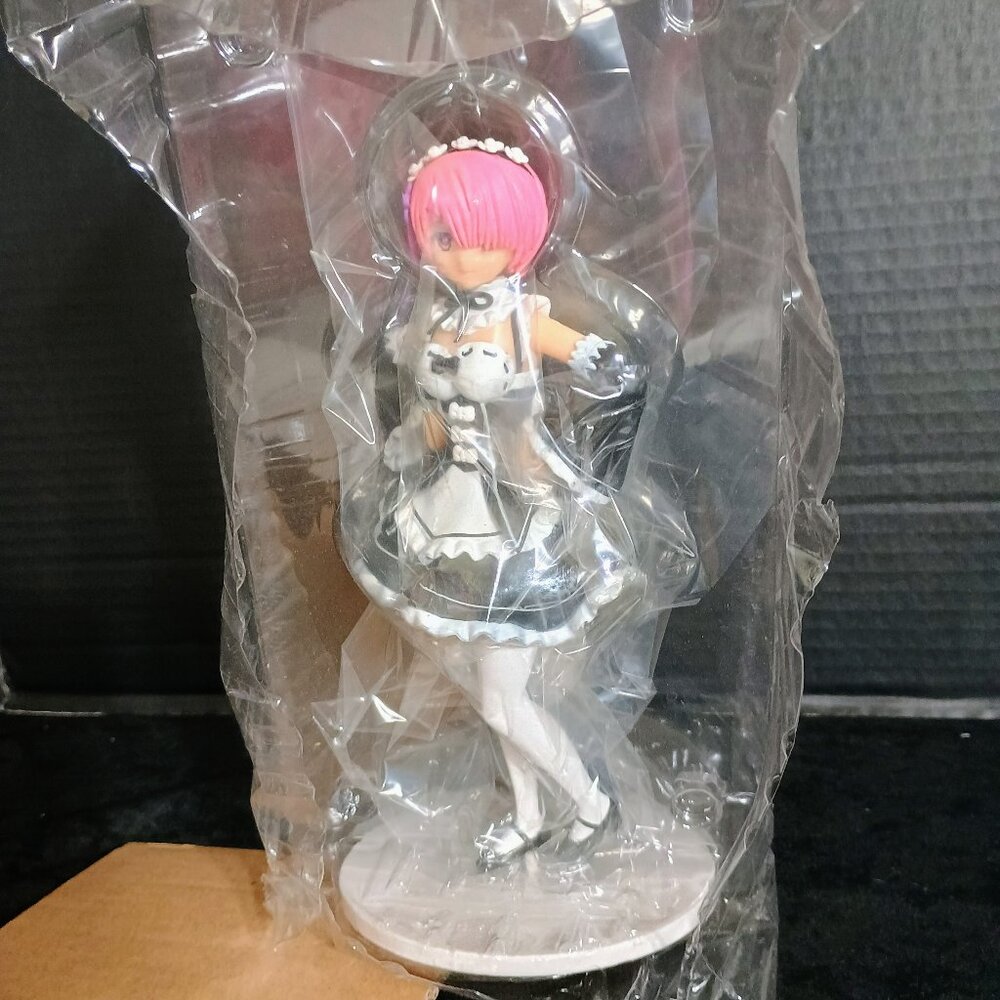 NWOT Anime Ram Maid Figure approx. 8.3" Pink, Black & White "Re:Zero"